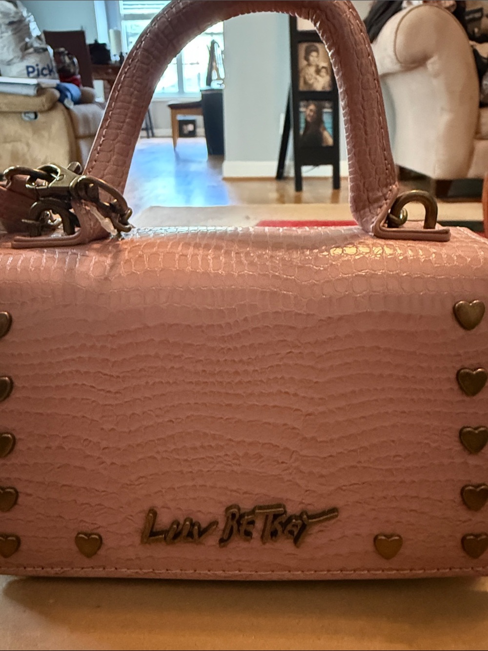 Betsey Johnson Pink Mini Satchel with Heart Studs